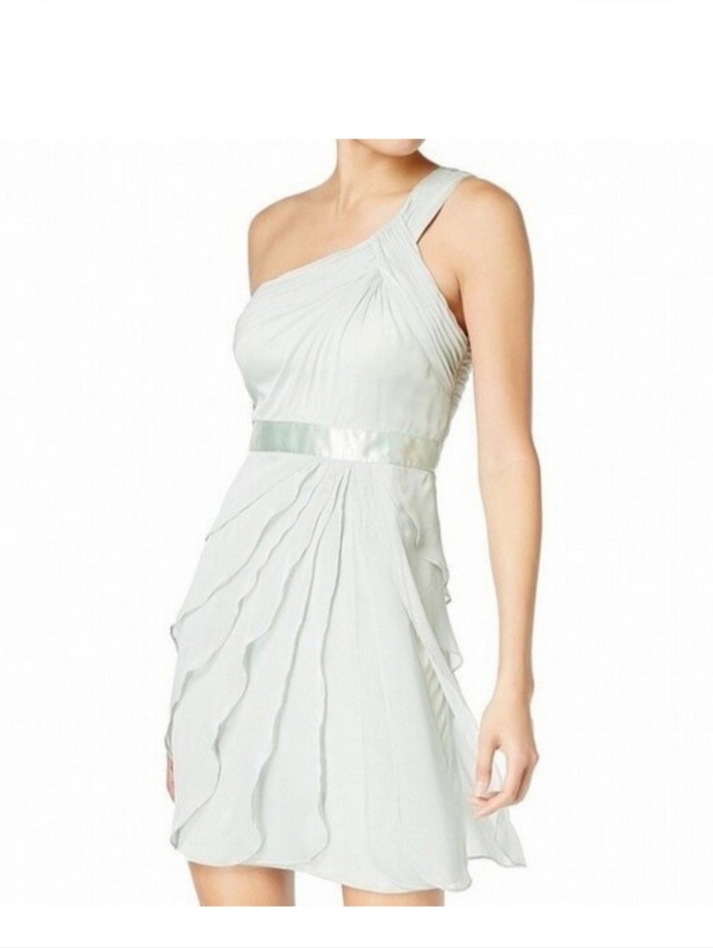 Adrianna Papell One-Shoulder Pale Green Chiffon Cocktail Dress